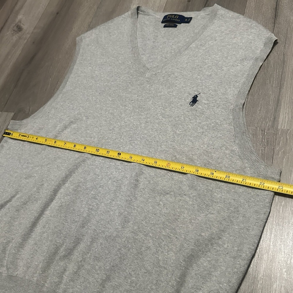 Polo Ralph Lauren Men's Gray Pima Cotton Sweater Vest Blue Pony - Size XL - Picture 7 of 9